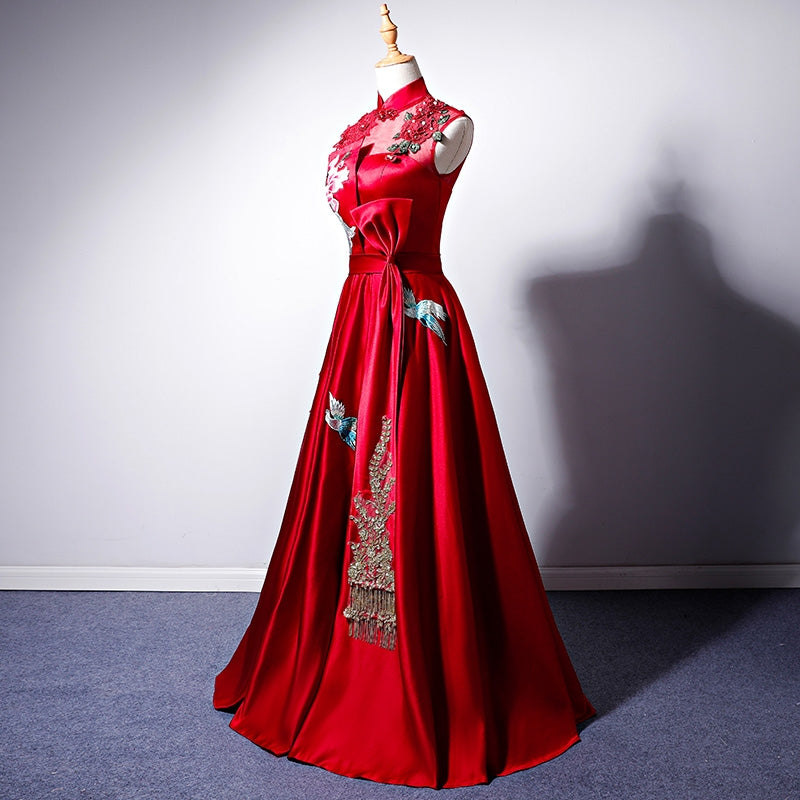 Toast 2020 spring new bride red noble Chinese cheongsam long wedding evening dress dress women back to the door.