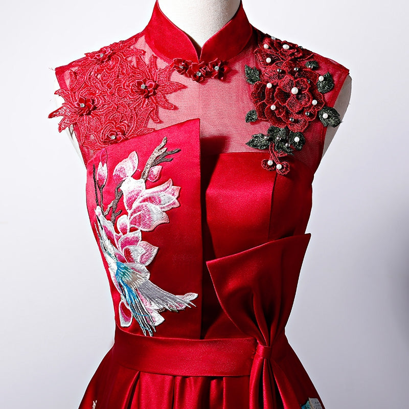 Toast 2020 spring new bride red noble Chinese cheongsam long wedding evening dress dress women back to the door.