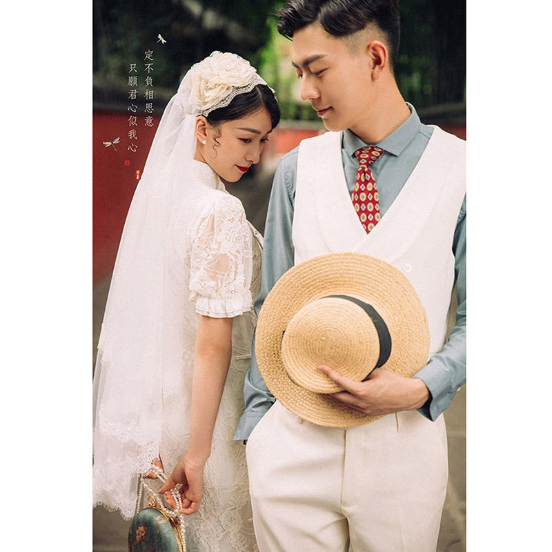retro cheongsam wedding dress fantasy white lace 2020 new bride brigade shoot certificate dress girl.