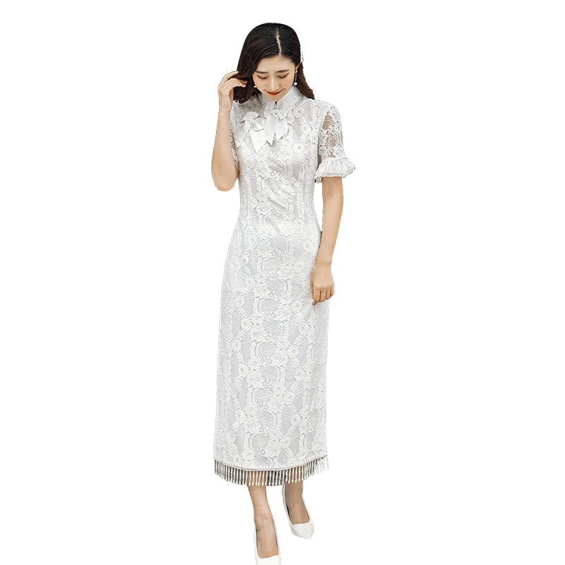 retro cheongsam wedding dress fantasy white lace 2020 new bride brigade shoot certificate dress girl.
