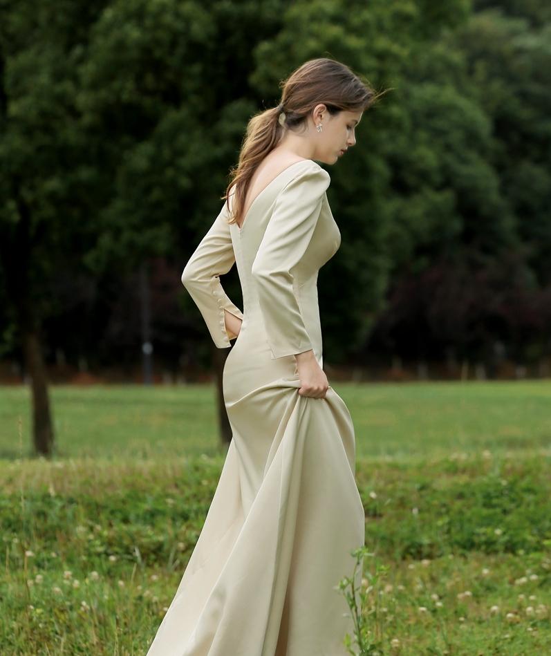 Champagne Wrap-Sleeve ROM Gown