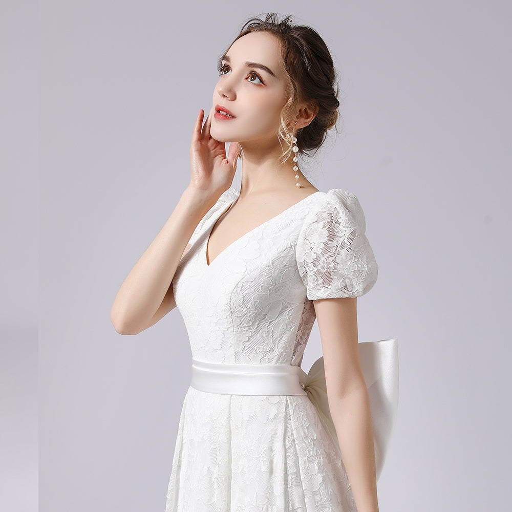 Puff-Sleeve Lace ROM Gown