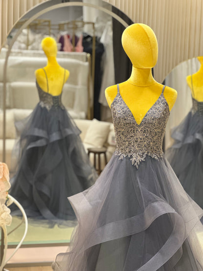 Twilight Luxe Half-Lace Evening Gown | Ready-to-Wear