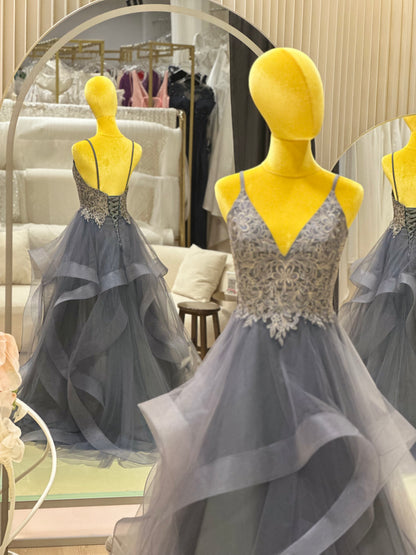 Twilight Luxe Half-Lace Evening Gown | Ready-to-Wear