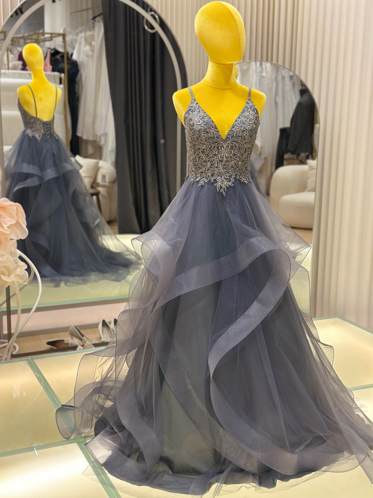 Twilight Luxe Half-Lace Evening Gown | Ready-to-Wear