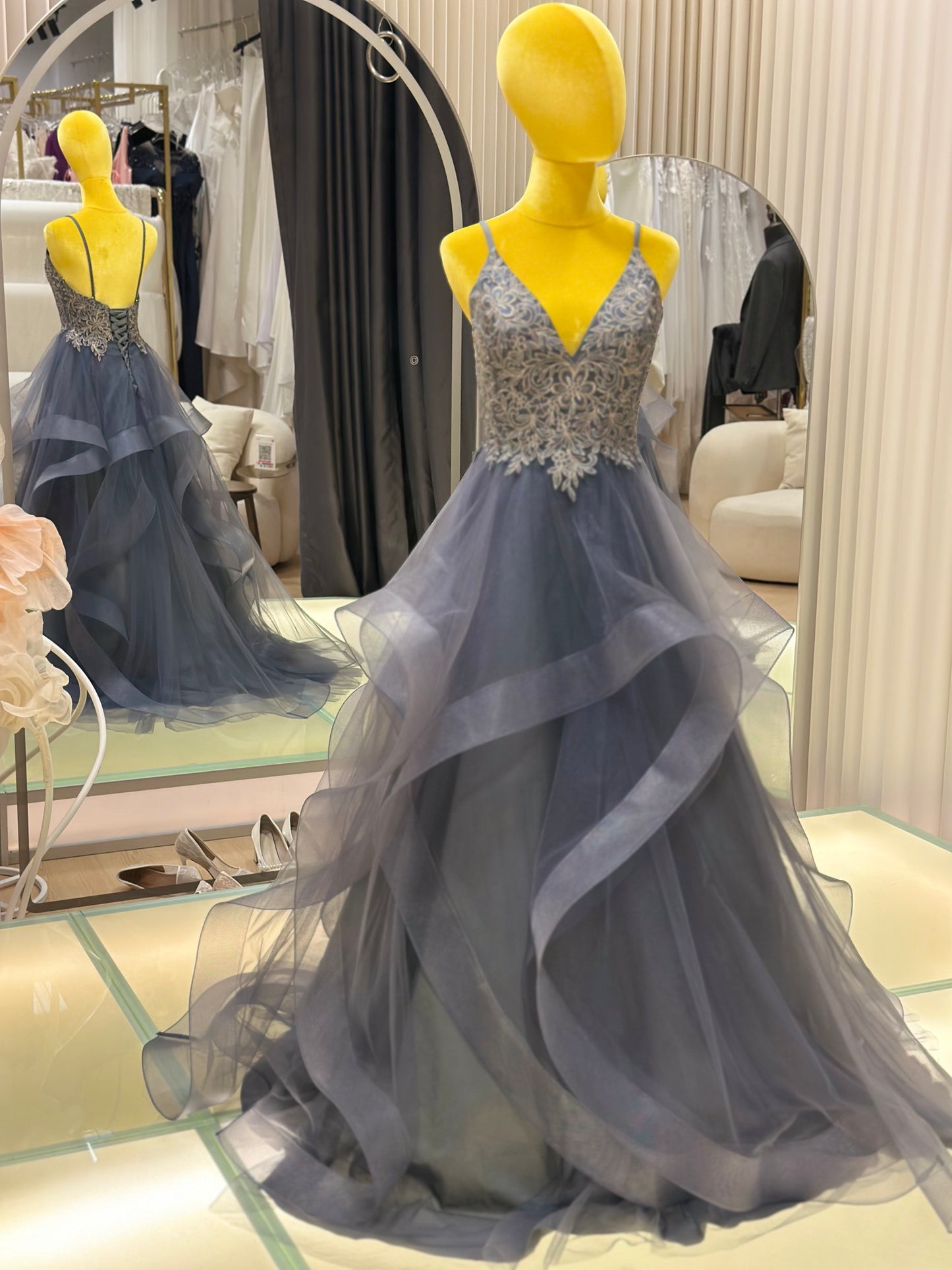 Twilight Luxe Half-Lace Evening Gown | Ready-to-Wear