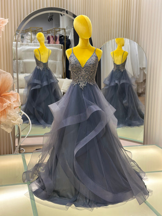 EG-AME-10001 EVENING GOWN LUX FABRIC HALF LACE SIZE S-M BUST 80-86 WAIST 66-70