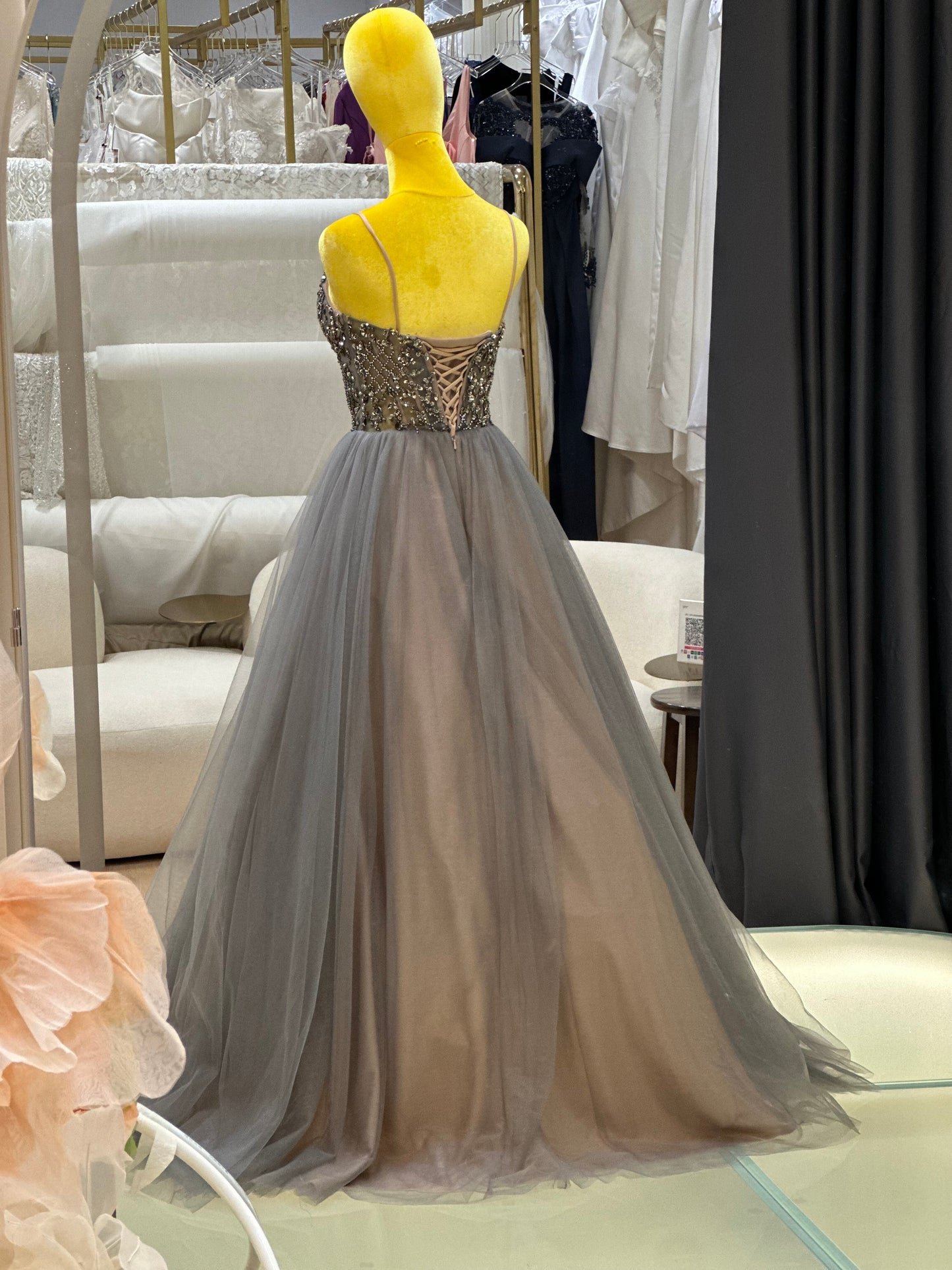 EG-AME-10002 EVENING GOWN LUX FABRIC WITH BEADS SIZE S BUST 84 WAIST 66