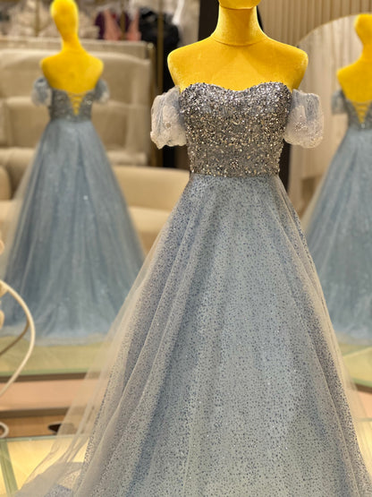 Celestial Blue Glitter Tulle Ball Gown | Ready-to-Wear