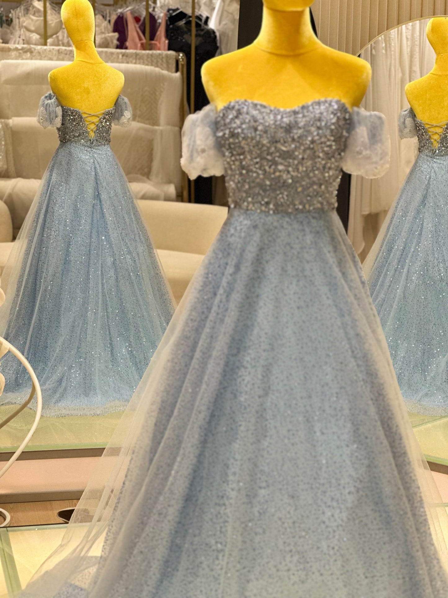 Celestial Blue Glitter Tulle Ball Gown | Ready-to-Wear