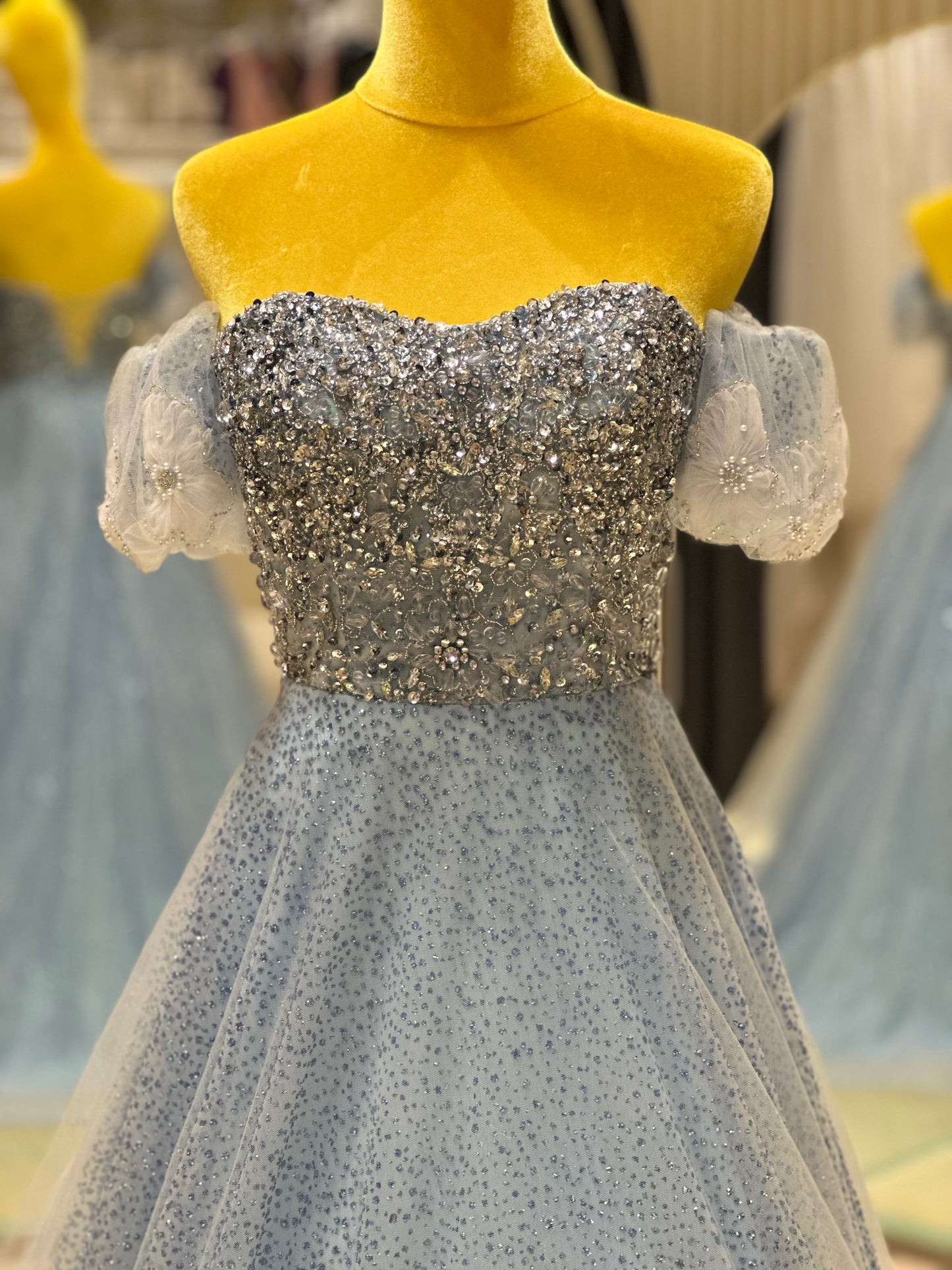 Celestial Blue Glitter Tulle Ball Gown | Ready-to-Wear