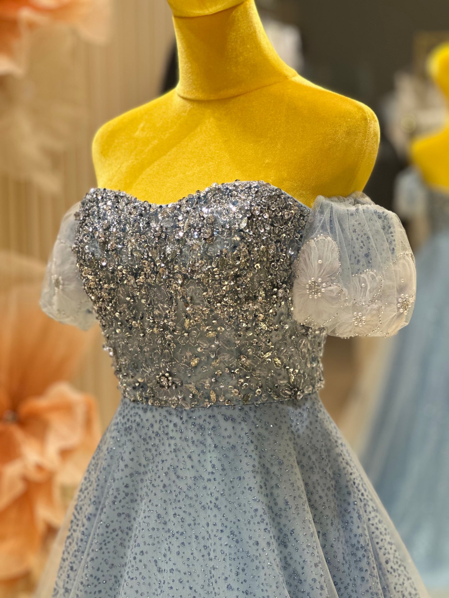 Celestial Blue Glitter Tulle Ball Gown | Ready-to-Wear