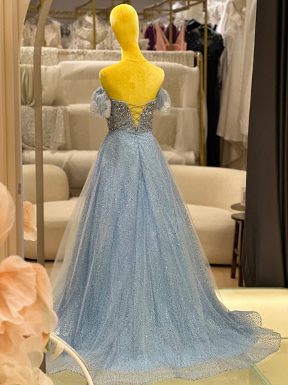 Celestial Blue Glitter Tulle Ball Gown | Ready-to-Wear