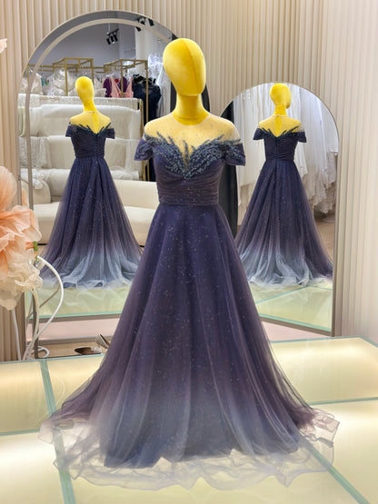 EG-AME-10006 EVENING GOWN PREMIUM FABRIC HALF LACE WITH BEADS SIZE XL BUST 93 WAIST 77