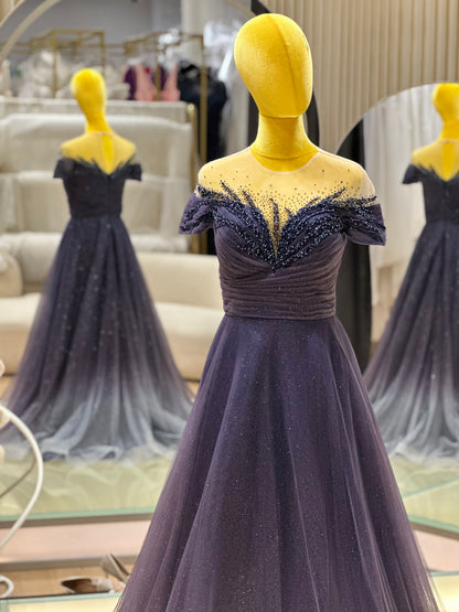 EG-AME-10006 EVENING GOWN PREMIUM FABRIC HALF LACE WITH BEADS SIZE XL BUST 93 WAIST 77