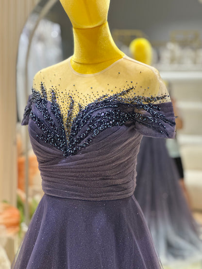 EG-AME-10006 EVENING GOWN PREMIUM FABRIC HALF LACE WITH BEADS SIZE XL BUST 93 WAIST 77