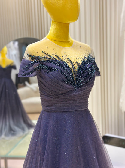 EG-AME-10006 EVENING GOWN PREMIUM FABRIC HALF LACE WITH BEADS SIZE XL BUST 93 WAIST 77