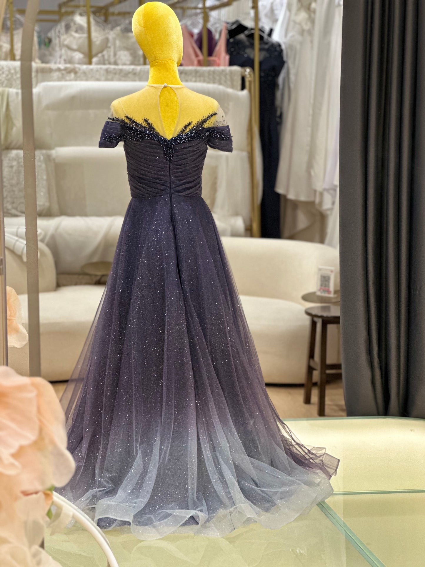 EG-AME-10006 EVENING GOWN PREMIUM FABRIC HALF LACE WITH BEADS SIZE XL BUST 93 WAIST 77