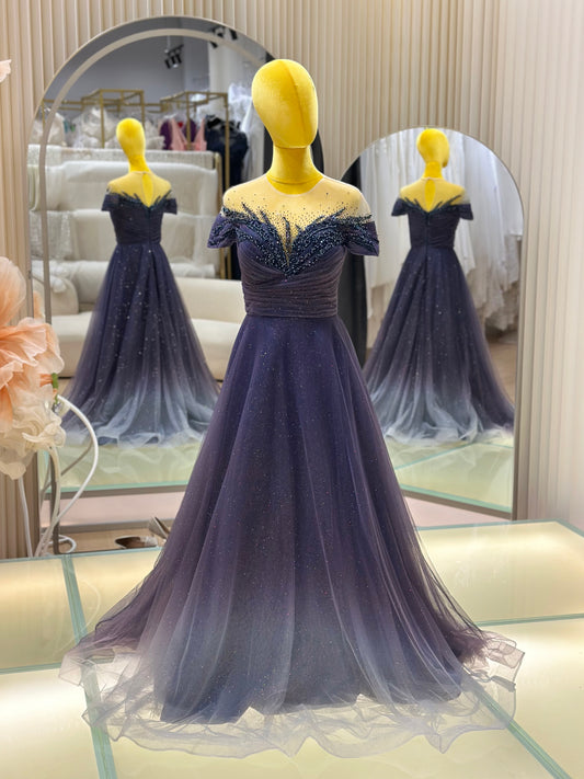 EG-AME-10006 EVENING GOWN PREMIUM FABRIC HALF LACE WITH BEADS SIZE XL BUST 93 WAIST 77