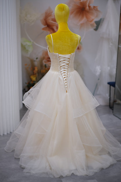 BG-WED-AME-10080 WEDDING GOWN LUX FABRIC PLAIN WITH PLEATED SIZE XS BUST 78-82 WAIST 64-66