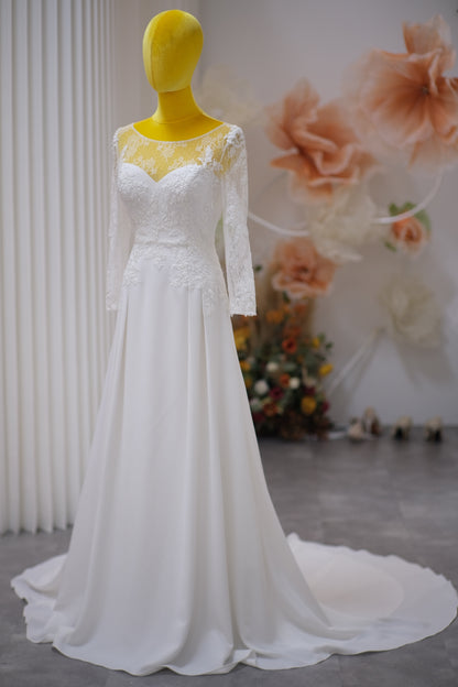 BG-WED-AME-10081 WEDDING GOWN PREMIUM FABRIC HALF LACE SIZE M BUST 88 WAIST 67-68