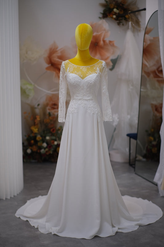 BG-WED-AME-10081 WEDDING GOWN PREMIUM FABRIC HALF LACE SIZE M BUST 88 WAIST 67-68