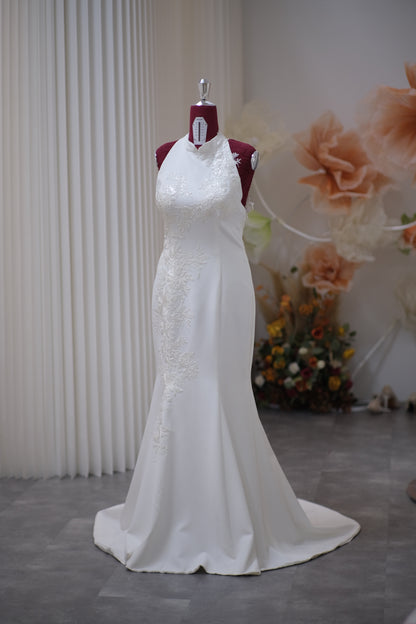 BG-WED-AME-10082 WEDDING GOWN LUX FABRIC HALF LACE SIZE M BUST 85 WAIST 68