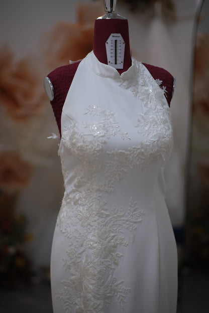 BG-WED-AME-10082 WEDDING GOWN LUX FABRIC HALF LACE SIZE M BUST 85 WAIST 68