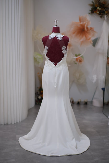 BG-WED-AME-10082 WEDDING GOWN LUX FABRIC HALF LACE SIZE M BUST 85 WAIST 68