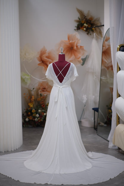 BG-WED-AME-10084 WEDDING GOWN PREMIUM FABRIC HALF LACE SIZE M BUST 84 WAIST 68