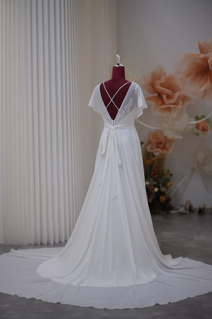 BG-WED-AME-10084 WEDDING GOWN PREMIUM FABRIC HALF LACE SIZE M BUST 84 WAIST 68