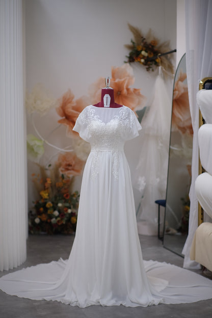 BG-WED-AME-10084 WEDDING GOWN PREMIUM FABRIC HALF LACE SIZE M BUST 84 WAIST 68