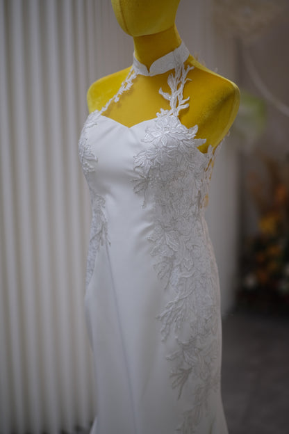 BG-WED-AME-10085 WEDDING GOWN PREMIUM FABRIC HALF LACE SIZE L BUST 87 WAIST 70