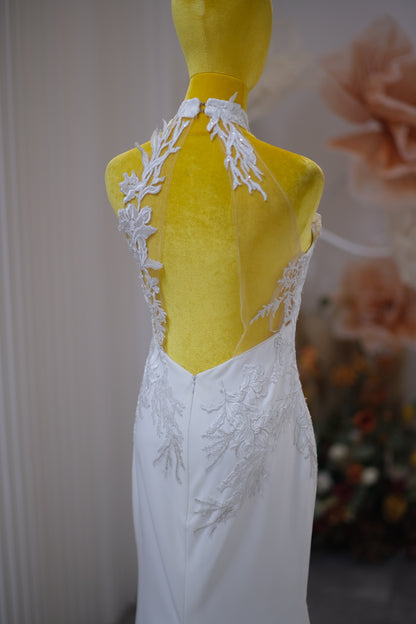 BG-WED-AME-10085 WEDDING GOWN PREMIUM FABRIC HALF LACE SIZE L BUST 87 WAIST 70