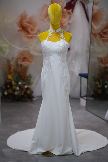 BG-WED-AME-10085 WEDDING GOWN PREMIUM FABRIC HALF LACE SIZE L BUST 87 WAIST 70