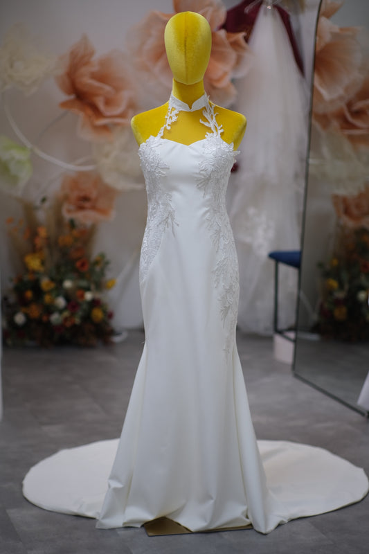 BG-WED-AME-10085 WEDDING GOWN PREMIUM FABRIC HALF LACE SIZE L BUST 87 WAIST 70