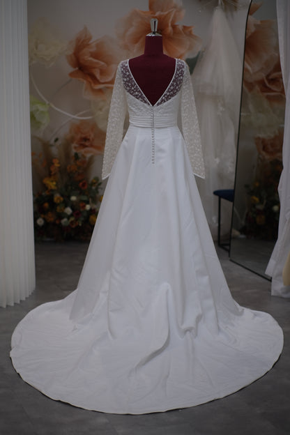 BG-WED-AME-10086 WEDDING GOWN PREMIUM FABRIC HALF LACE SIZE XL BUST 90 WAIST 74