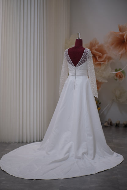 BG-WED-AME-10086 WEDDING GOWN PREMIUM FABRIC HALF LACE SIZE XL BUST 90 WAIST 74