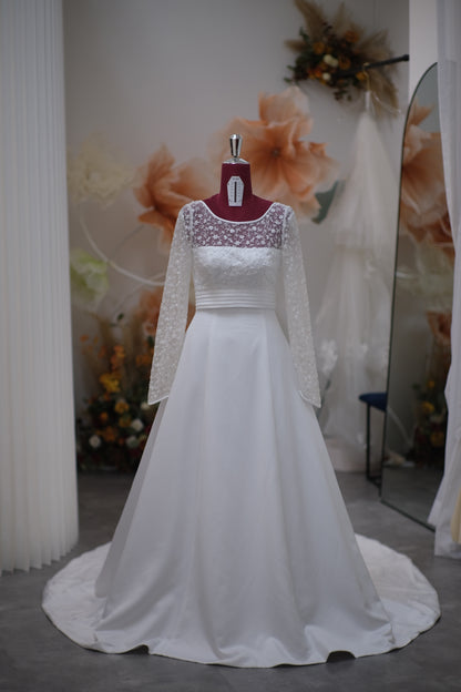 BG-WED-AME-10086 WEDDING GOWN PREMIUM FABRIC HALF LACE SIZE XL BUST 90 WAIST 74