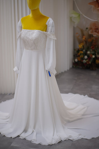 BG-WED-AME-10087 WEDDING GOWN LUX FABRIC HALF LACE SIZE XL BUST 90 WAIST 73