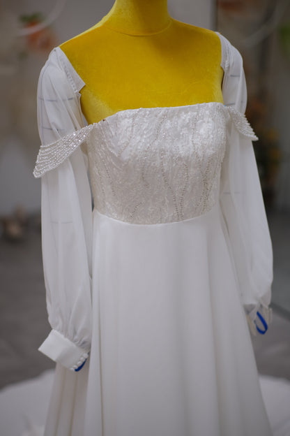 BG-WED-AME-10087 WEDDING GOWN LUX FABRIC HALF LACE SIZE XL BUST 90 WAIST 73