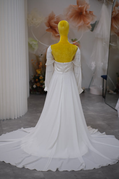 BG-WED-AME-10087 WEDDING GOWN LUX FABRIC HALF LACE SIZE XL BUST 90 WAIST 73