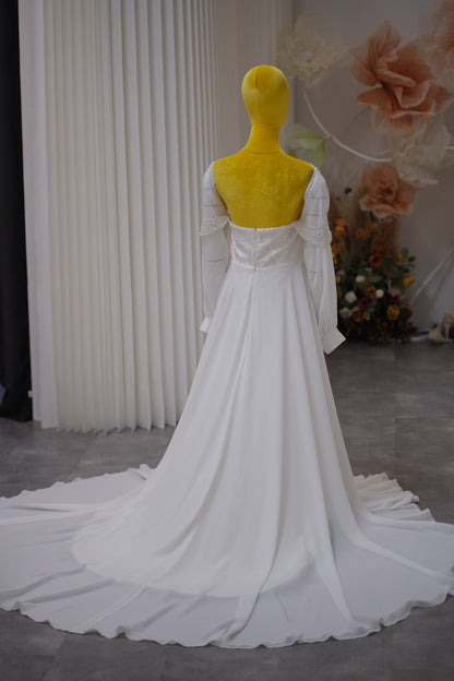 BG-WED-AME-10087 WEDDING GOWN LUX FABRIC HALF LACE SIZE XL BUST 90 WAIST 73