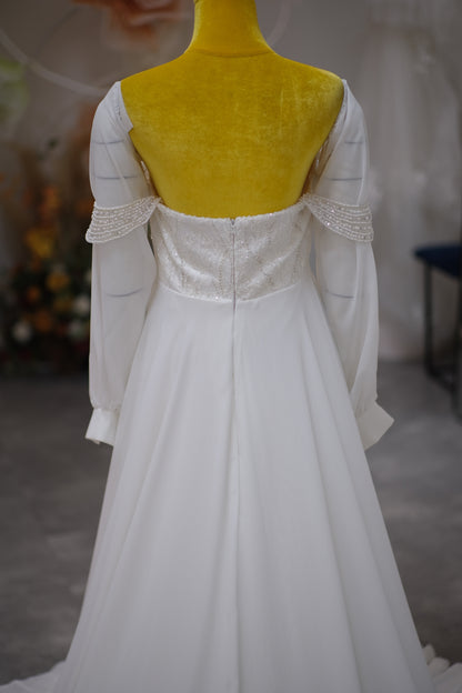 BG-WED-AME-10087 WEDDING GOWN LUX FABRIC HALF LACE SIZE XL BUST 90 WAIST 73