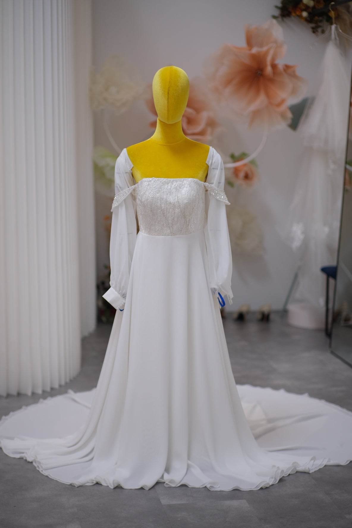 BG-WED-AME-10087 WEDDING GOWN LUX FABRIC HALF LACE SIZE XL BUST 90 WAIST 73