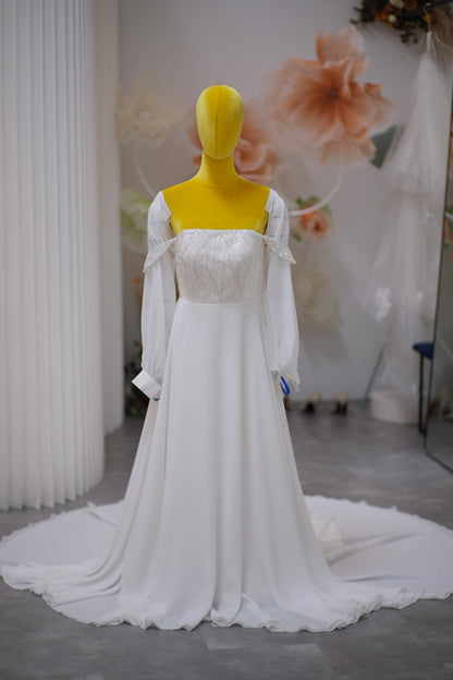 BG-WED-AME-10087 WEDDING GOWN LUX FABRIC HALF LACE SIZE XL BUST 90 WAIST 73