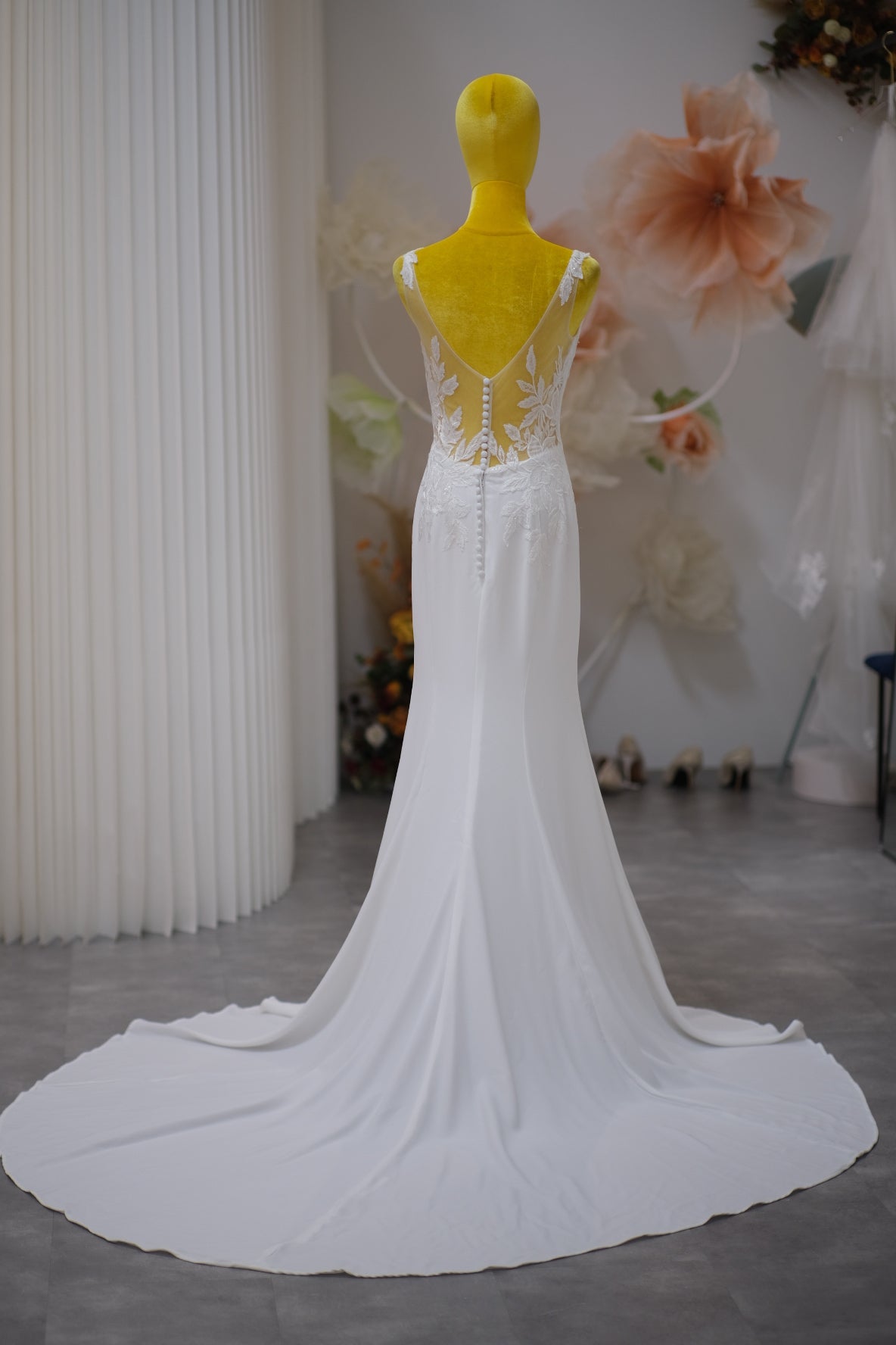 BG-WED-AME-10088 WEDDING GOWN LUX FABRIC HALF LACE SIZE L BUST 86 WAIST 70