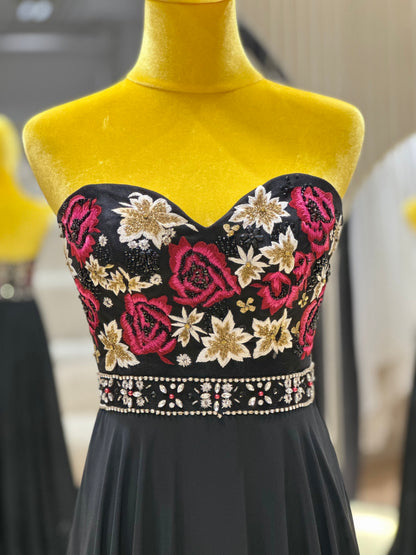 Noir Opulence Beaded Premium Evening Gown | Ready-to-Wear