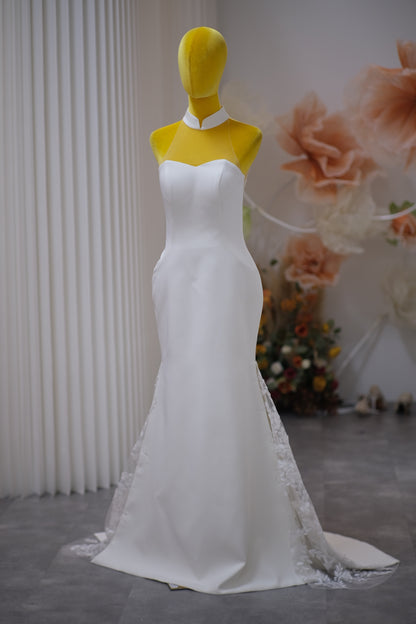 BG-WED-AME-10093 WEDDING GOWN LUX FABRIC HALF LACE SIZE L BUST 86 WAIST 72