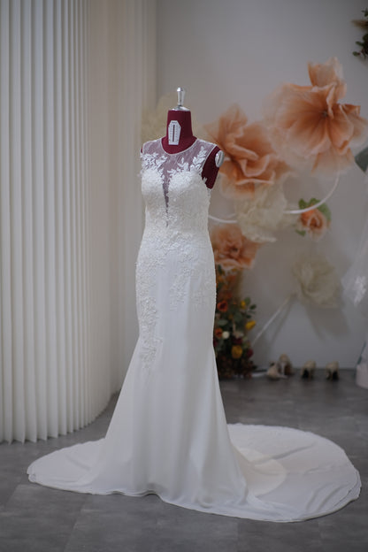 BG-WED-AME-10096 WEDDING GOWN PREMIUM FABRIC HALF LACE SIZE M BUST 84 WAIST 69